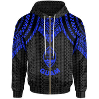 Guam Zip up Hoodie Polynesian Armor Style Blue Unisex Blue - Polynesian Pride