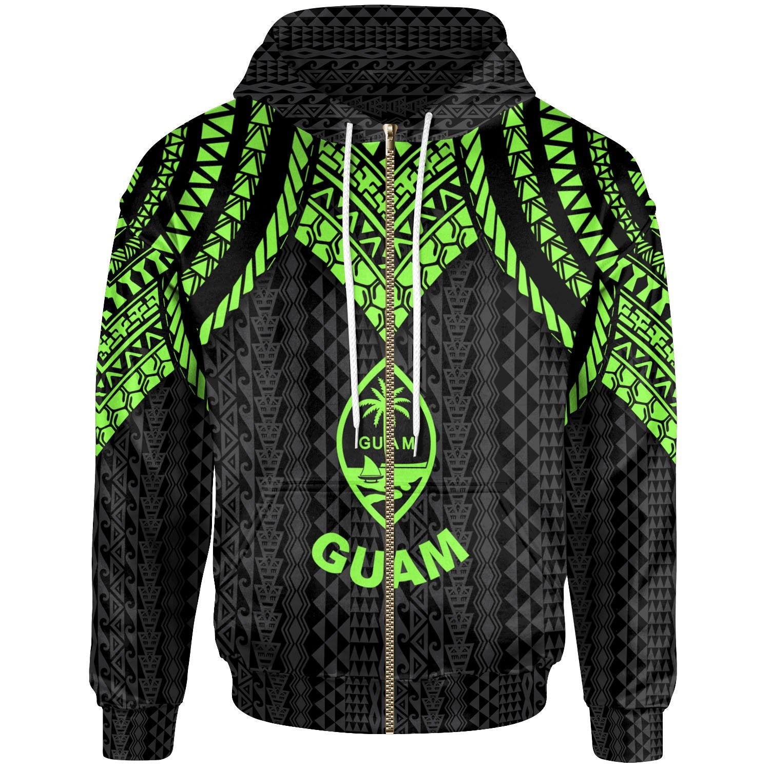 Guam Zip up Hoodie Polynesian Armor Style Green Unisex Green - Polynesian Pride