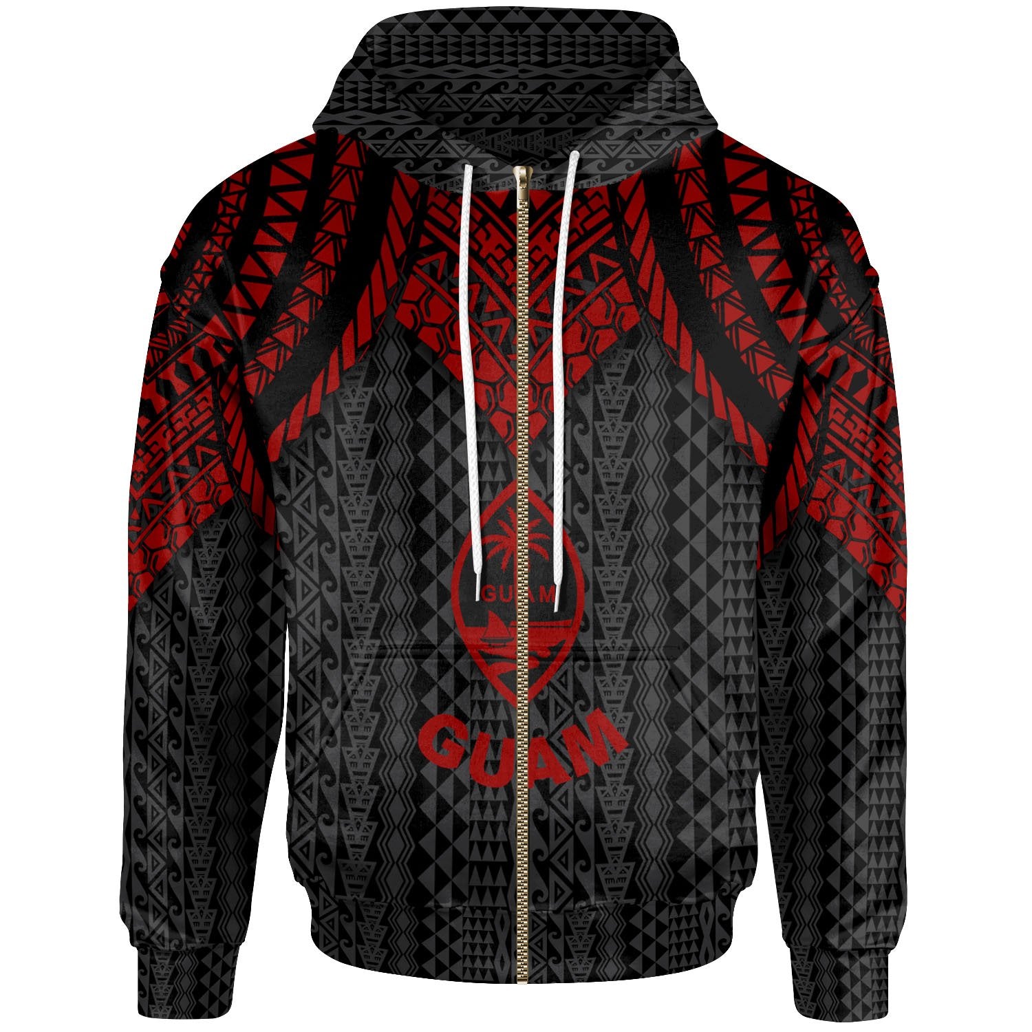 Guam Zip up Hoodie Polynesian Armor Style Red Unisex Red - Polynesian Pride