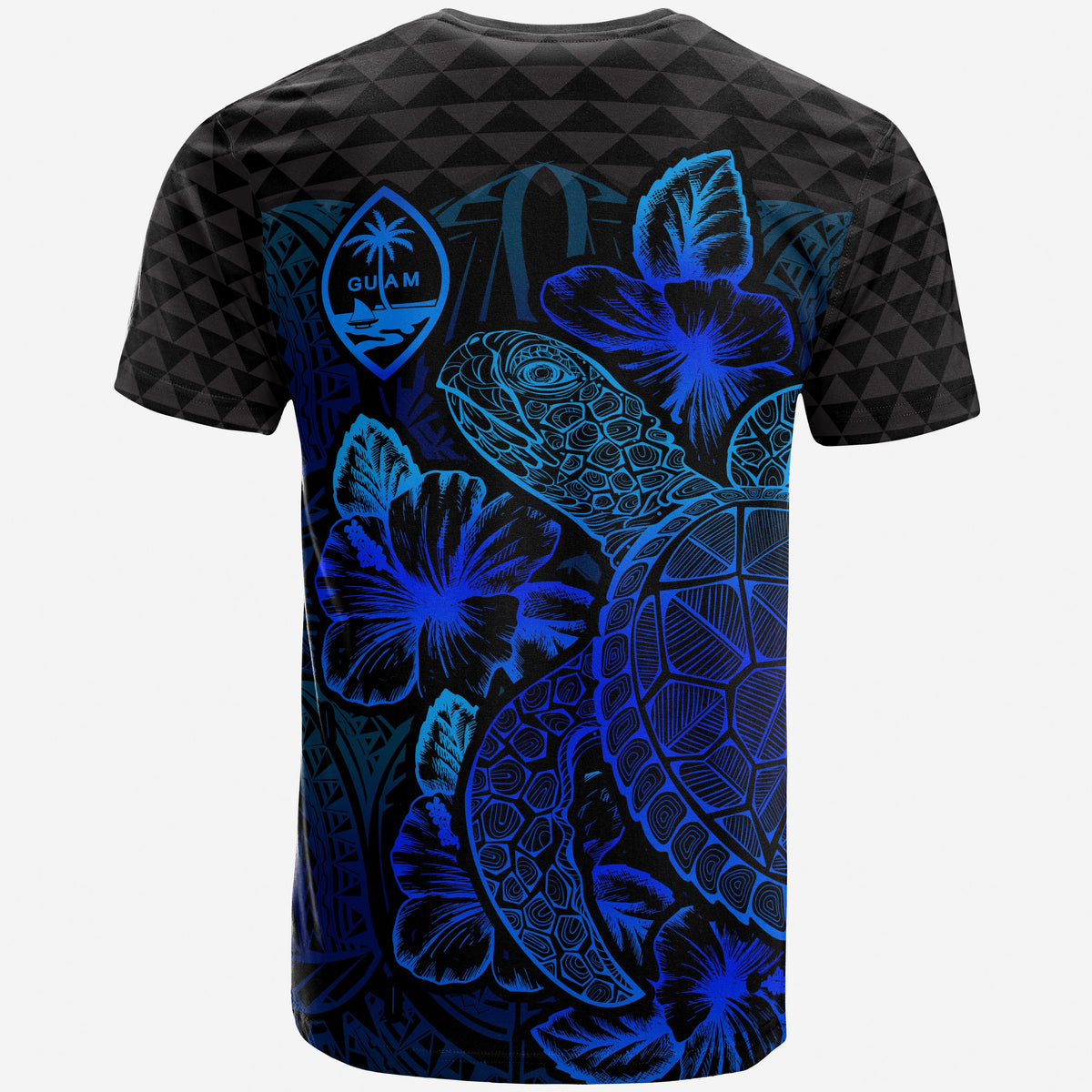 Guam T Shirt Guam Coat of Arms Turtle Hibiscus Blue - Polynesian Pride