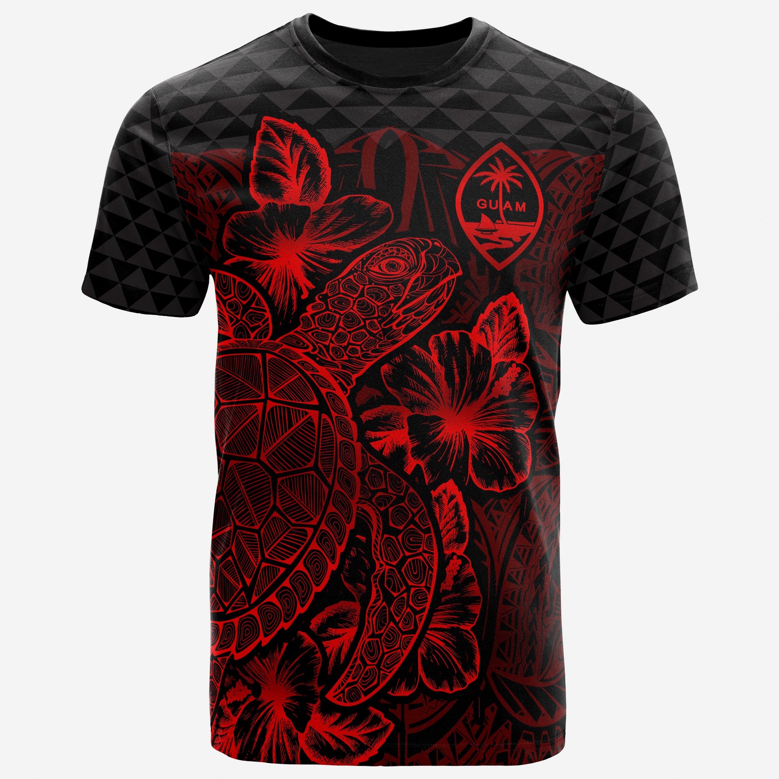Guam T Shirt Guam Coat of Arms Turtle Hibiscus Red Unisex Red - Polynesian Pride