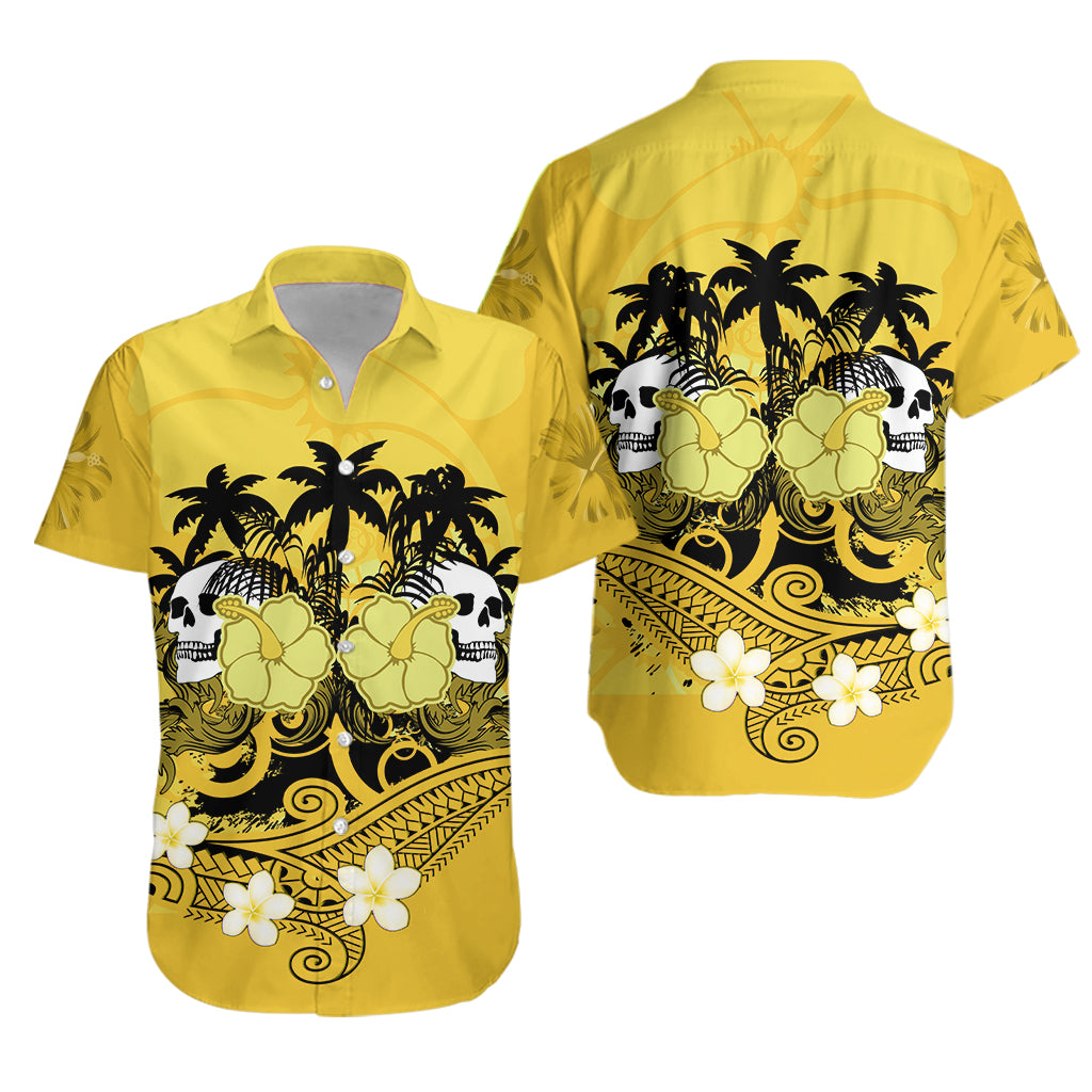 Hawaii Skull Matching Dress and Hawaiian Shirt Mysterious Polynesia and Yellow Flowers LT13 - Polynesian Pride