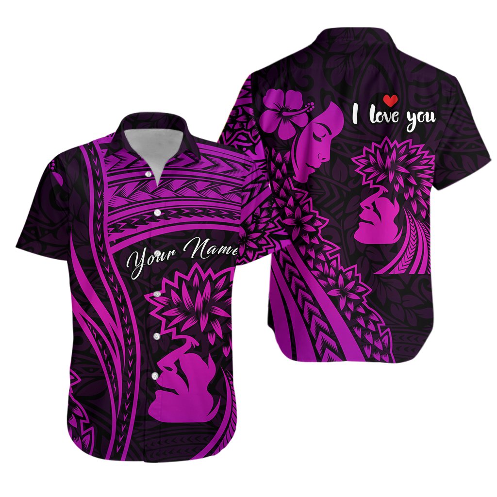 Custom Outfit For Couple Polynesian Valentine Couple Matching Dress and Hawaiian Shirt I LOVE YOU Hibiscus Style Purple LT13 - Polynesian Pride