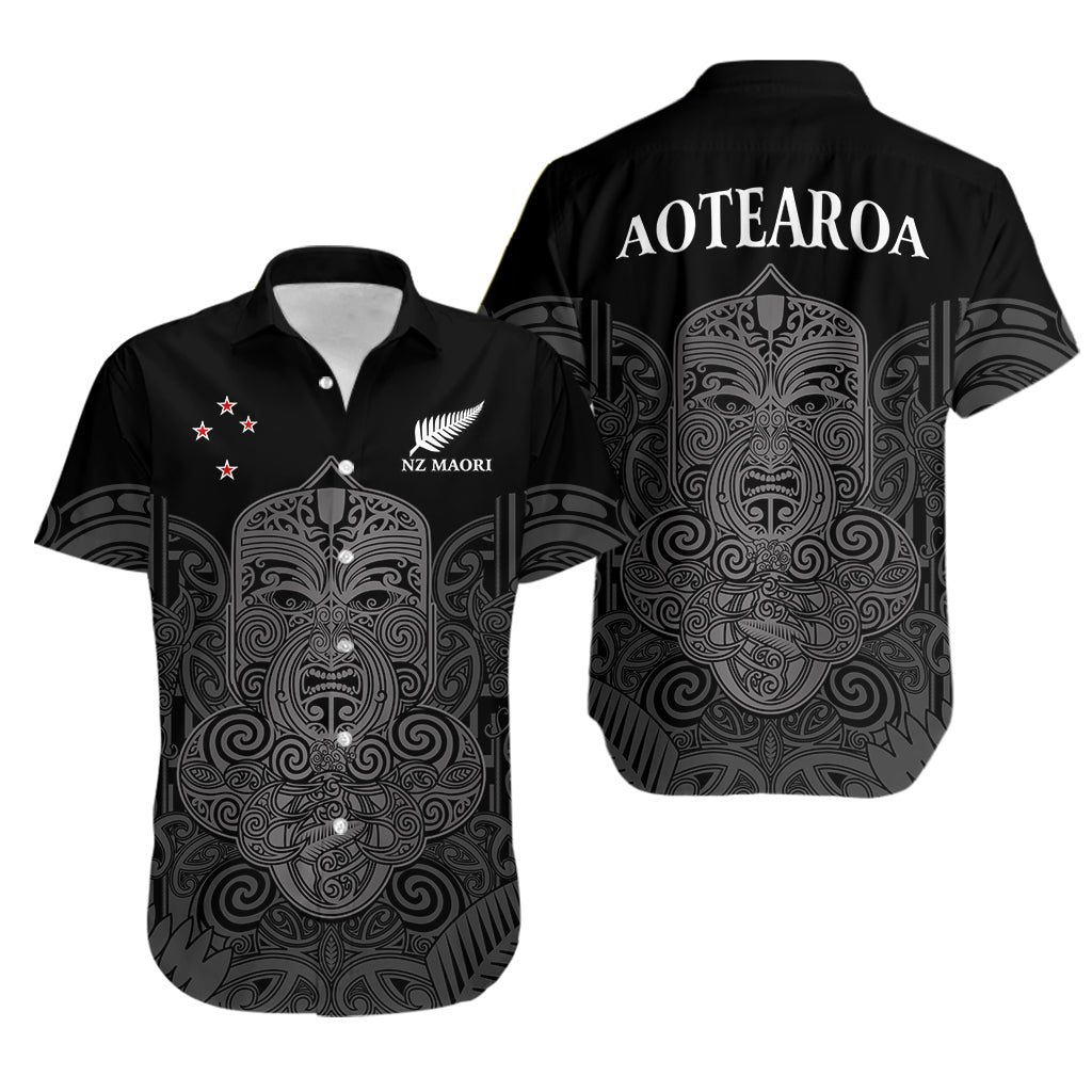 New Zealand Tiki Rugby Hawaiian Shirt NZ Maori Koru Pattern Ver.01 LT14 Black - Polynesian Pride