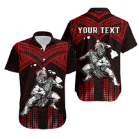 Custom Polynesian Couple Outfits Matching Hawaiian Warrior with Weapon Polynesian Tribal Red Dress And Shirt Ver.05 LT14 No Dress Red - Polynesian Pride
