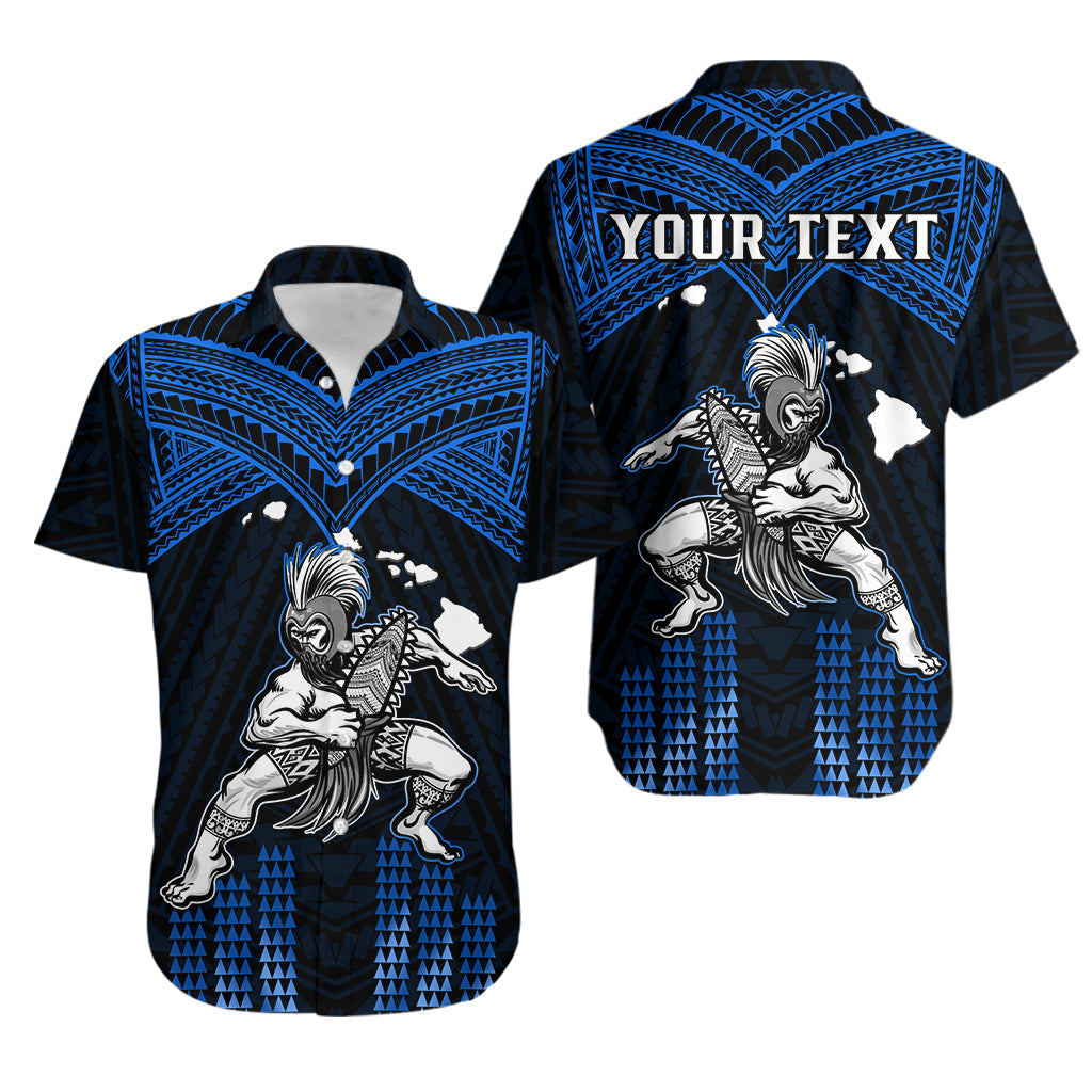 Custom Polynesian Couple Outfits Matching Dress and Hawaiian Shirt Hawaii Warrior with Weapon Polynesian Ver.06 LT14 No Dress Blue - Polynesian Pride