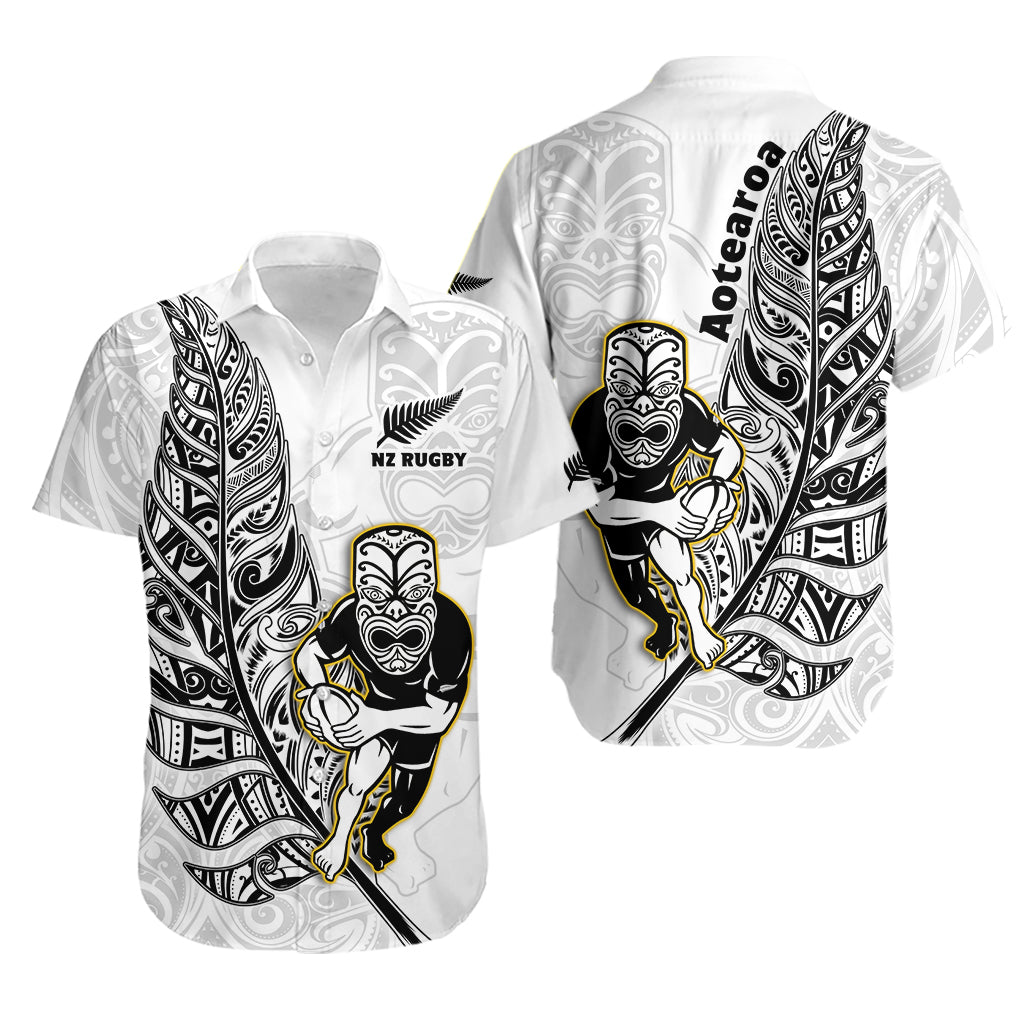 New Zealand Silver Fern Rugby Hawaiian Shirt All Black Maori Version White LT14 White - Polynesian Pride
