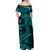 Polynesian Off Shoulder Long Dress Turquoise Hawaiian Tribal Hammerhead Shark LT14 - Polynesian Pride