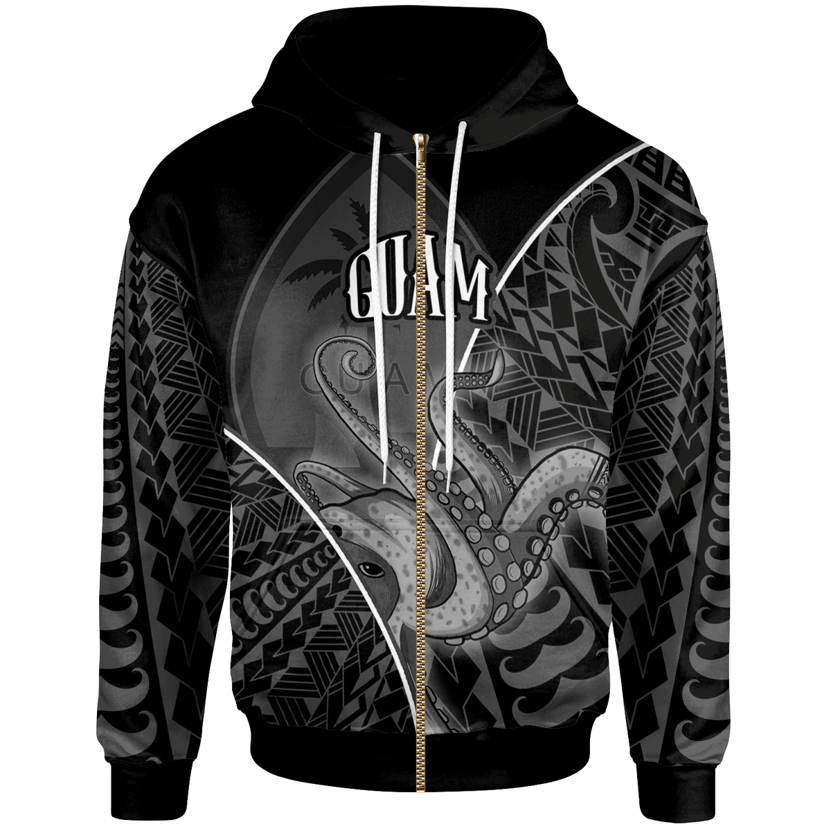 Guam Zip Hoodie Octopus Style White Color Unisex White - Polynesian Pride