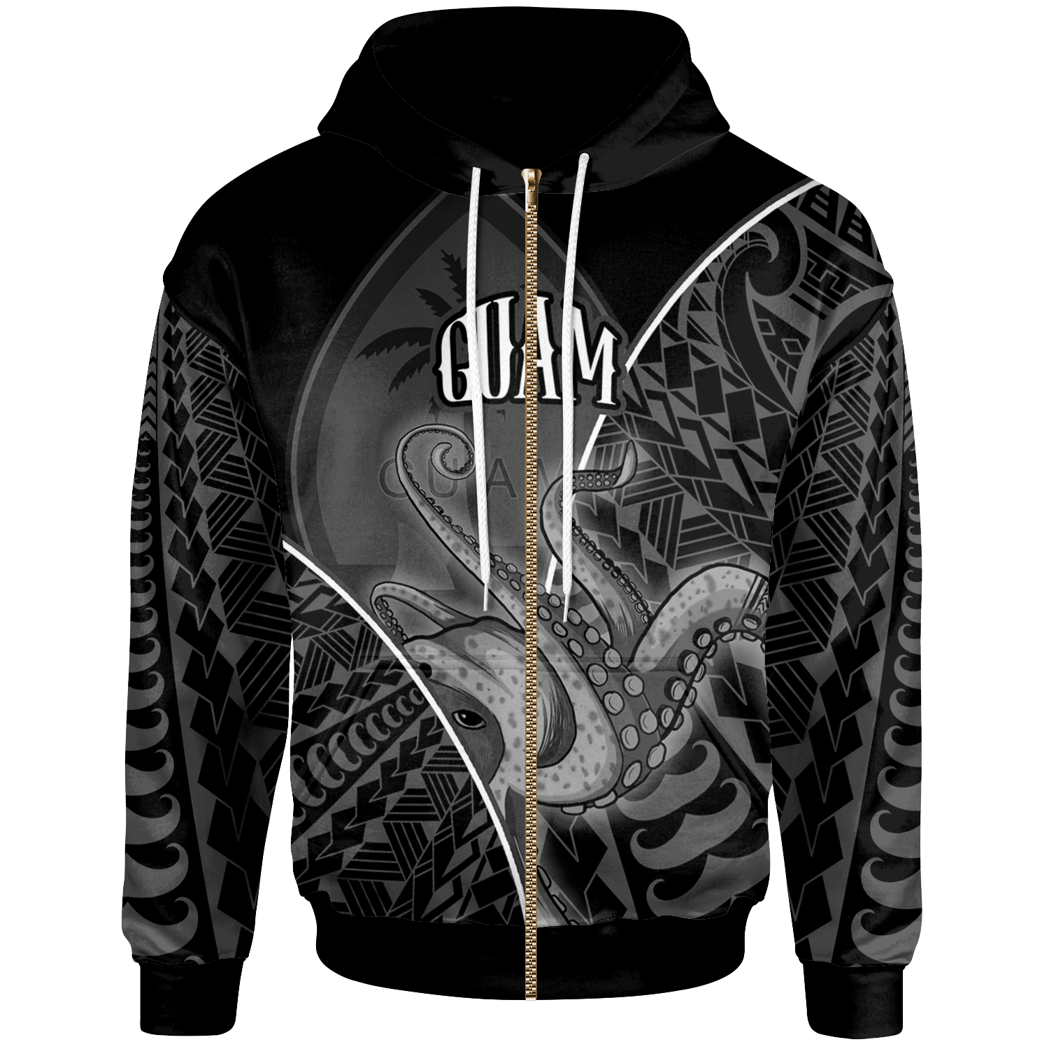 Guam Zip Hoodie Octopus Style White Color Unisex White - Polynesian Pride