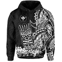 Hawaii Polynesian Hoodie White Tiki Masks Hawaiian LT13 Unisex White - Polynesian Pride