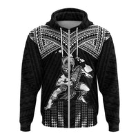 Custom Hawaii Hoodiean Warrior With Weapon Polynesian Ver.01 LT14 Zip Hoodie Black - Polynesian Pride
