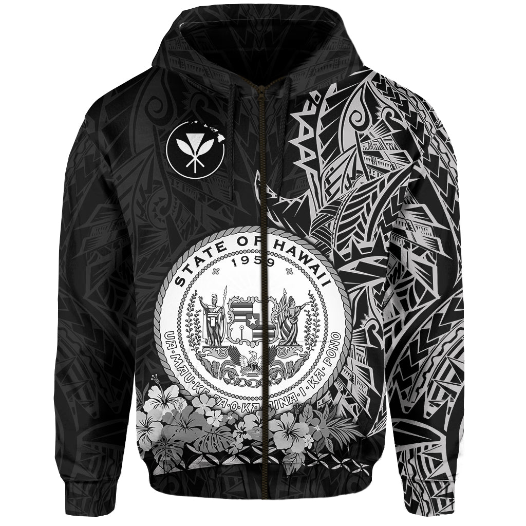 Custom Hawaiian Polynesian Zip Hoodie White Seal of Hawaii LT13 - Polynesian Pride