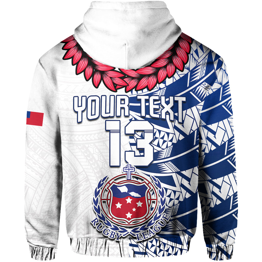 (Custom Text and Number) Toa Samoa Rugby Hoodie Siamupini Ula Fala White LT13 - Polynesian Pride