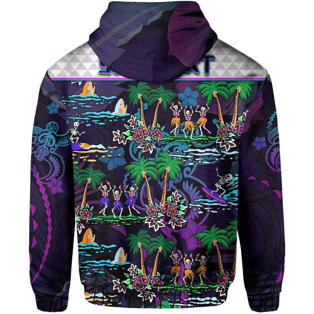 Custom Hawaii Skeleton Dancing Hoodie Halloween Hawaiian Turtle LT13 - Polynesian Pride