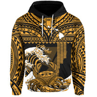 Custom Hawaii Hoodie Kakau Polynesian Crab With Waves Ver.02 LT14 Pullover Hoodie Gold - Polynesian Pride