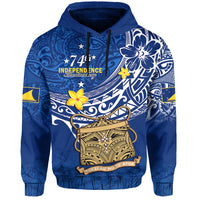 Tokelau Hoodie National Badge Polynesian Happy 74th Independence Anniversary LT14 Pullover Hoodie Blue - Polynesian Pride