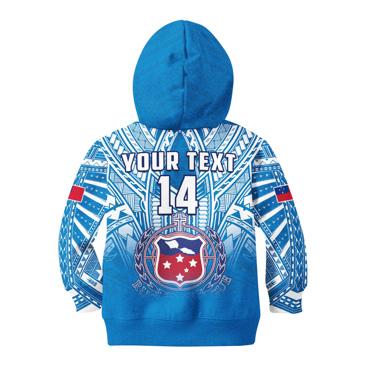(Custom Text And Number) Samoa Rugby Hoodie KID Personalise Toa Samoa Polynesian Pacific Blue Version LT14 - Polynesian Pride