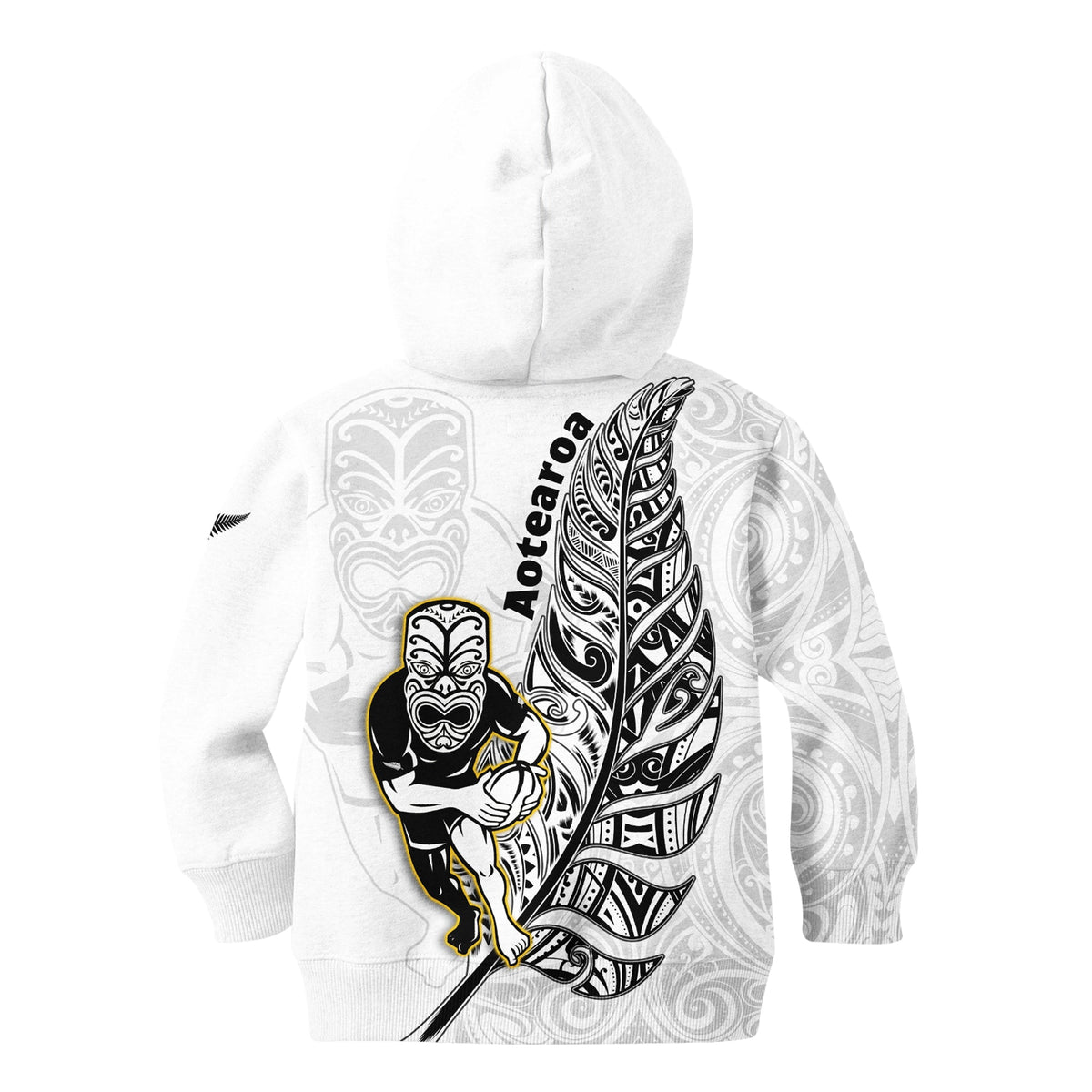New Zealand Silver Fern Rugby Hoodie KID All Black Maori Version White LT14 - Polynesian Pride