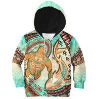 Hawaii Hoodie KID Polynesian Shark And Sea Turtle Dreamy Turquoise Artsy LT14 Hoodie Turquoise - Polynesian Pride