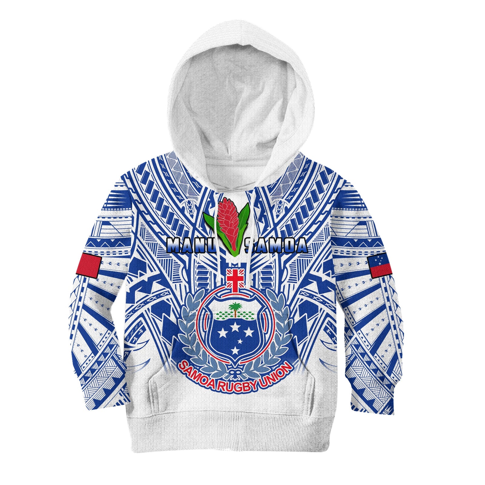 Samoa Rugby Hoodie KID Manu Samoa 7s Ginger White Polynesian LT14 White - Polynesian Pride