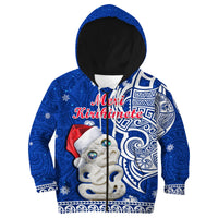 New Zealand Christmas Hoodie KID Hei Tiki Blue Pohutukawa Meri Kirihimete LT14 - Polynesian Pride