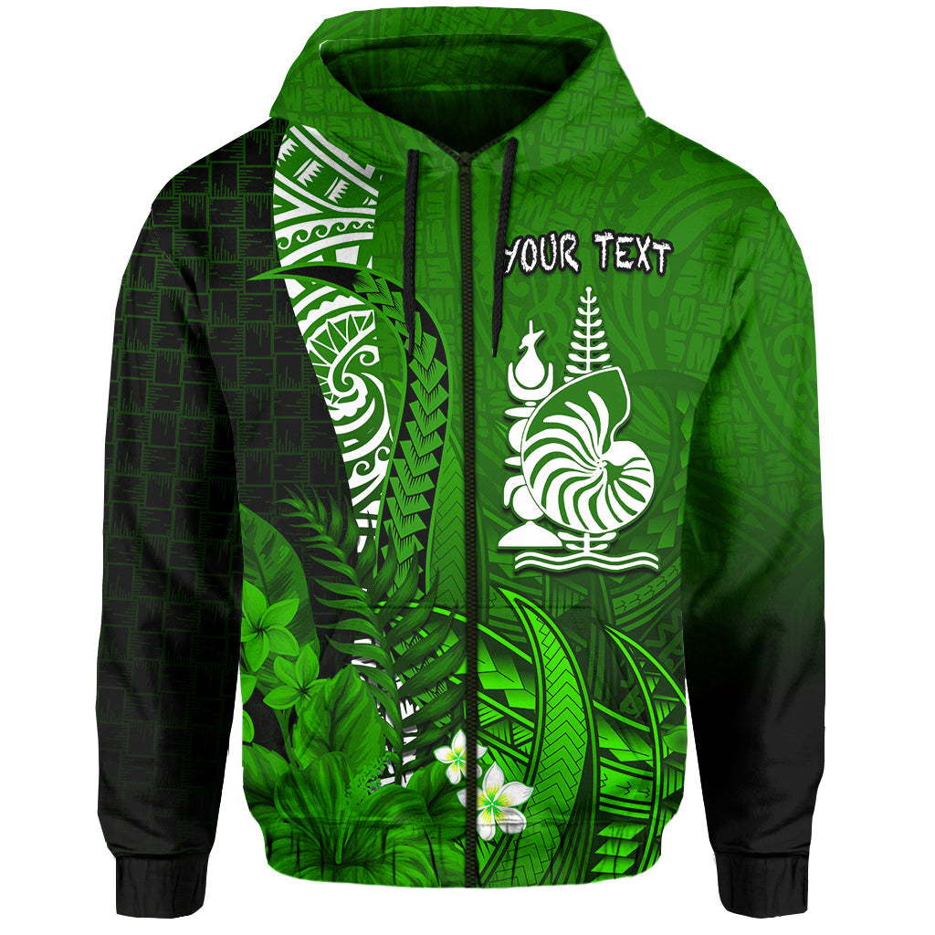 Custom New Caledonia Hoodie Nautilus Green Polynesian Hibiscus LT13 Zip Hoodie Green - Polynesian Pride