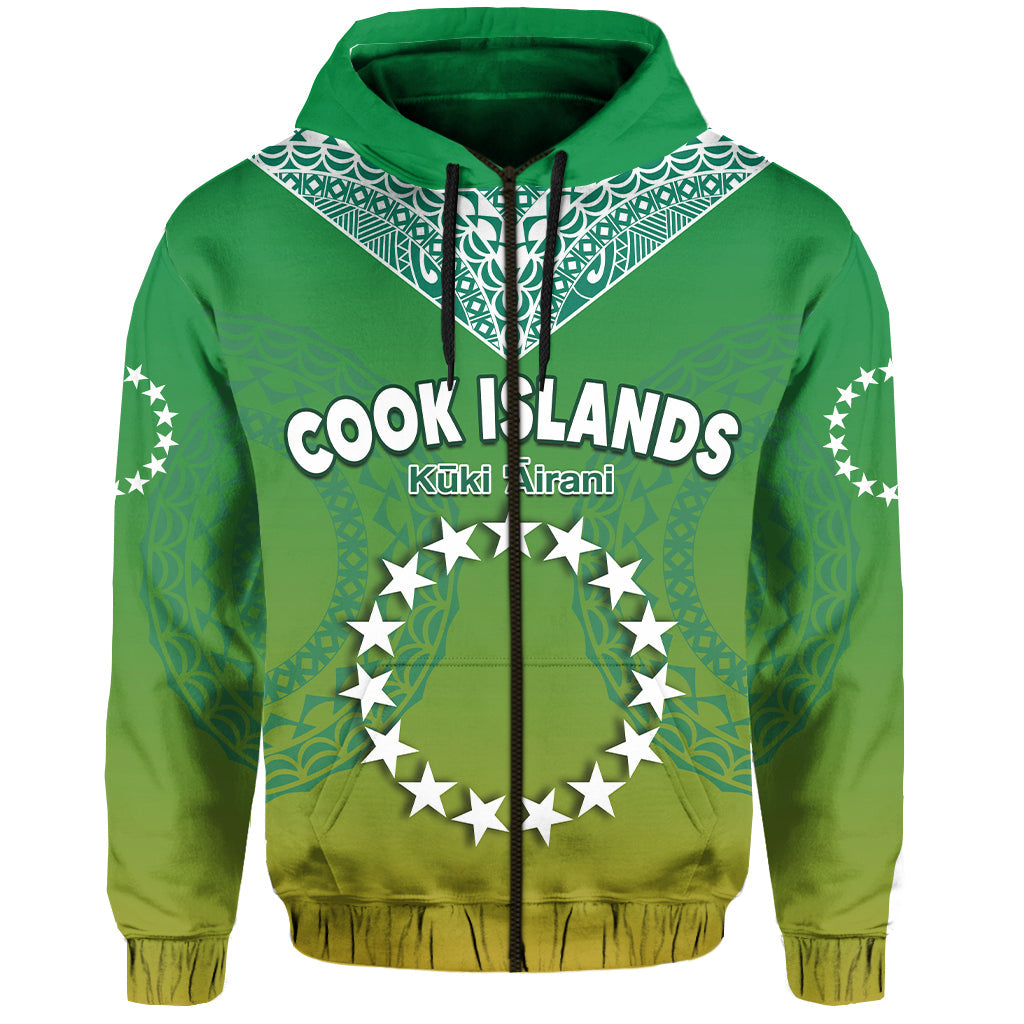 Custom Cook Islands Hoodie Circle Pattern Mix Sea Turtle Green Version LT14 - Polynesian Pride