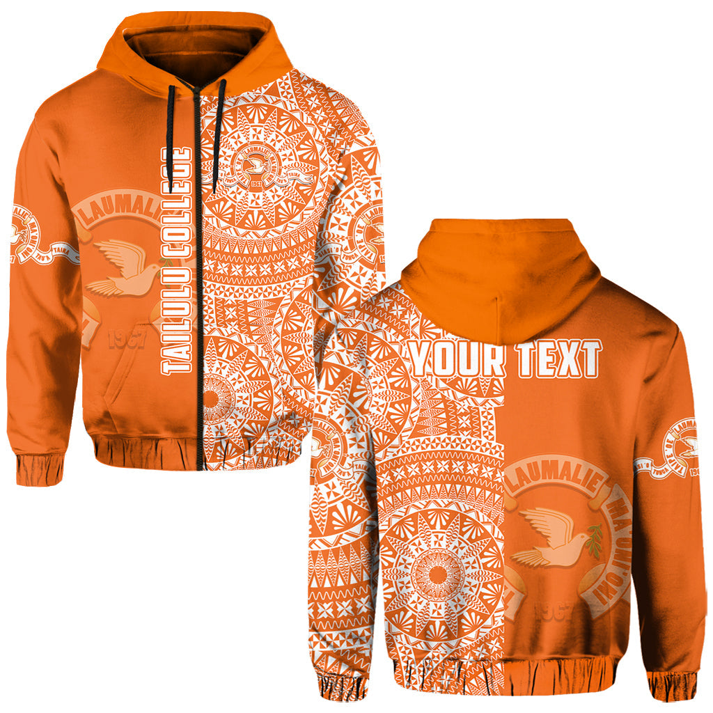 Custom Tailulu Tonga College Hoodie Tongan Ngatu Pattern LT14 Zip Hoodie Orange - Polynesian Pride