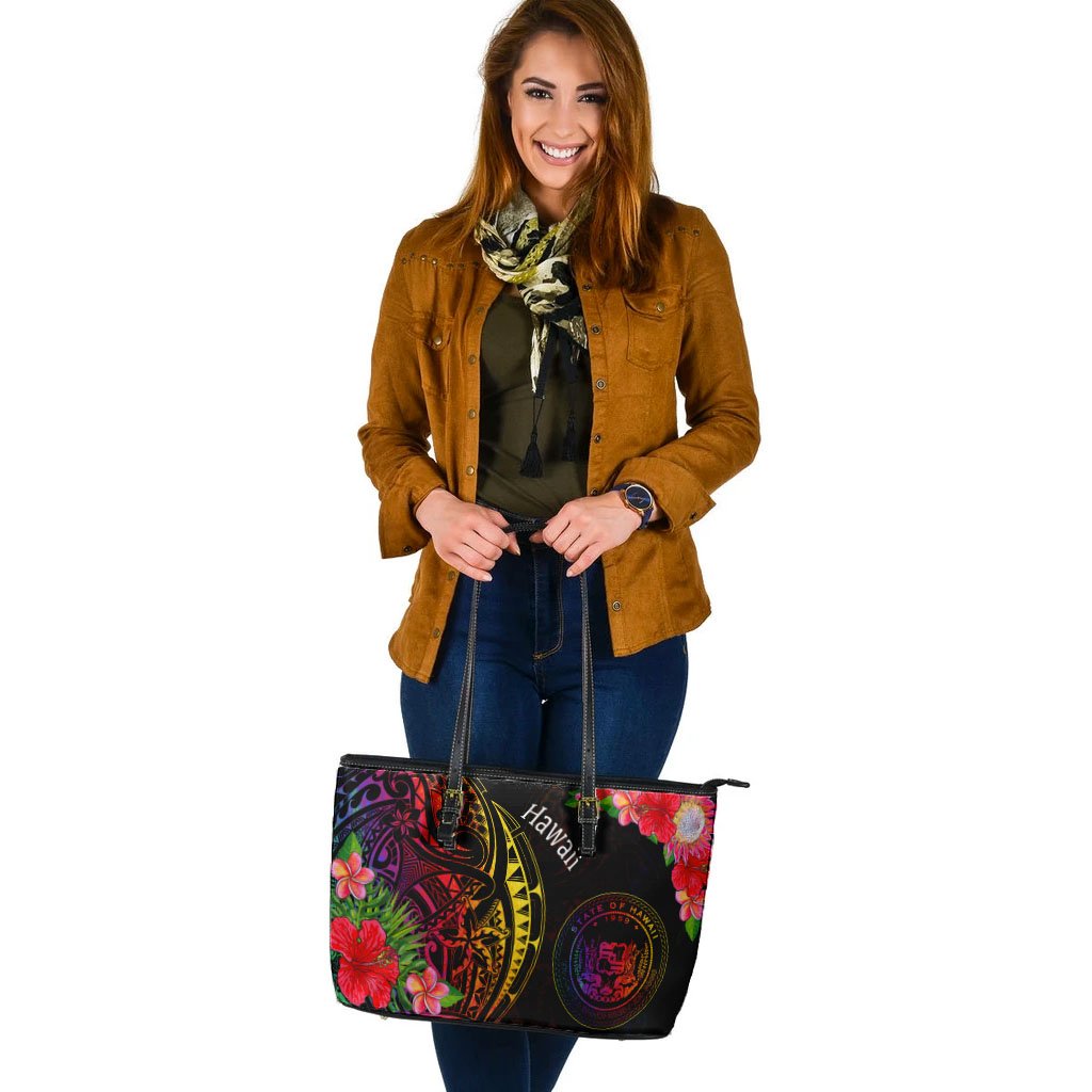 Hawaii Leather Tote - Tropical Hippie Style - Polynesian Pride