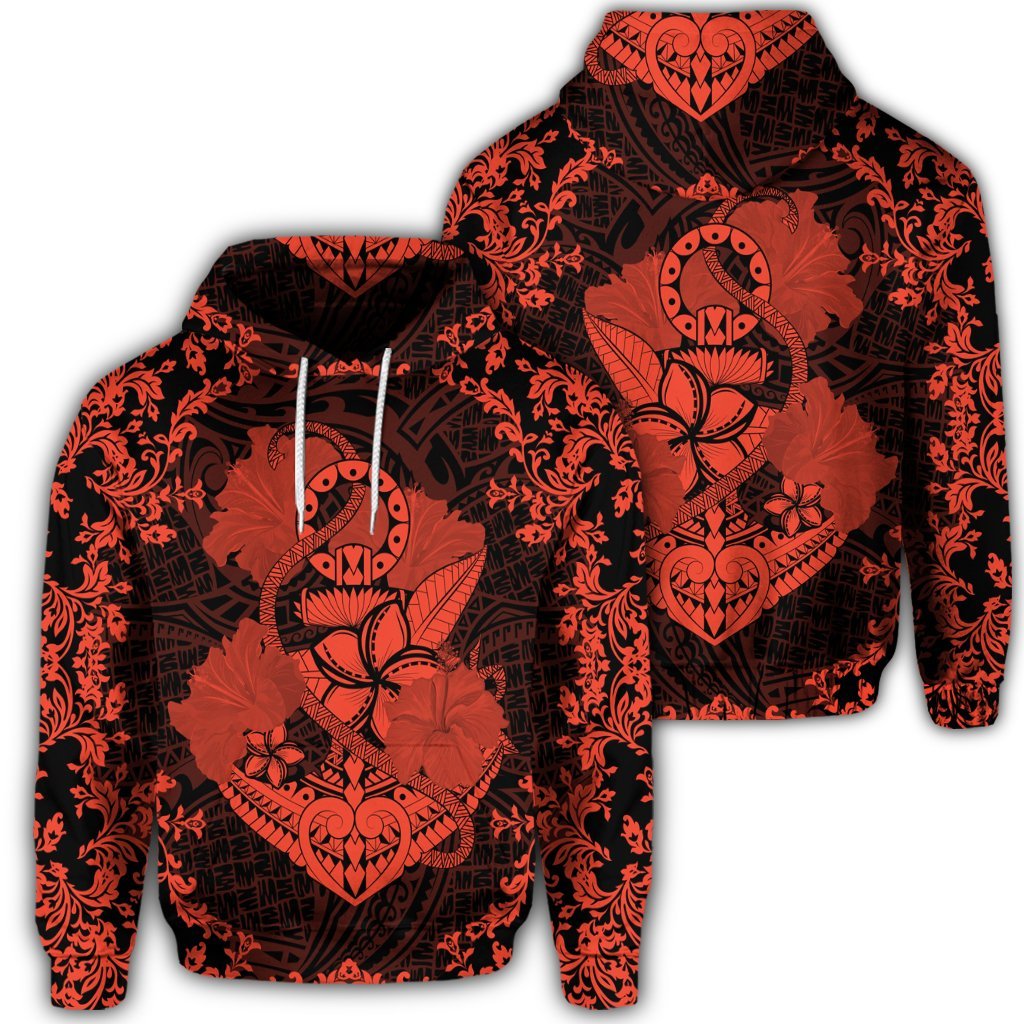 Hawaii Anchor Hibiscus Flower Vintage Hoodie Orange Unisex Art - Polynesian Pride