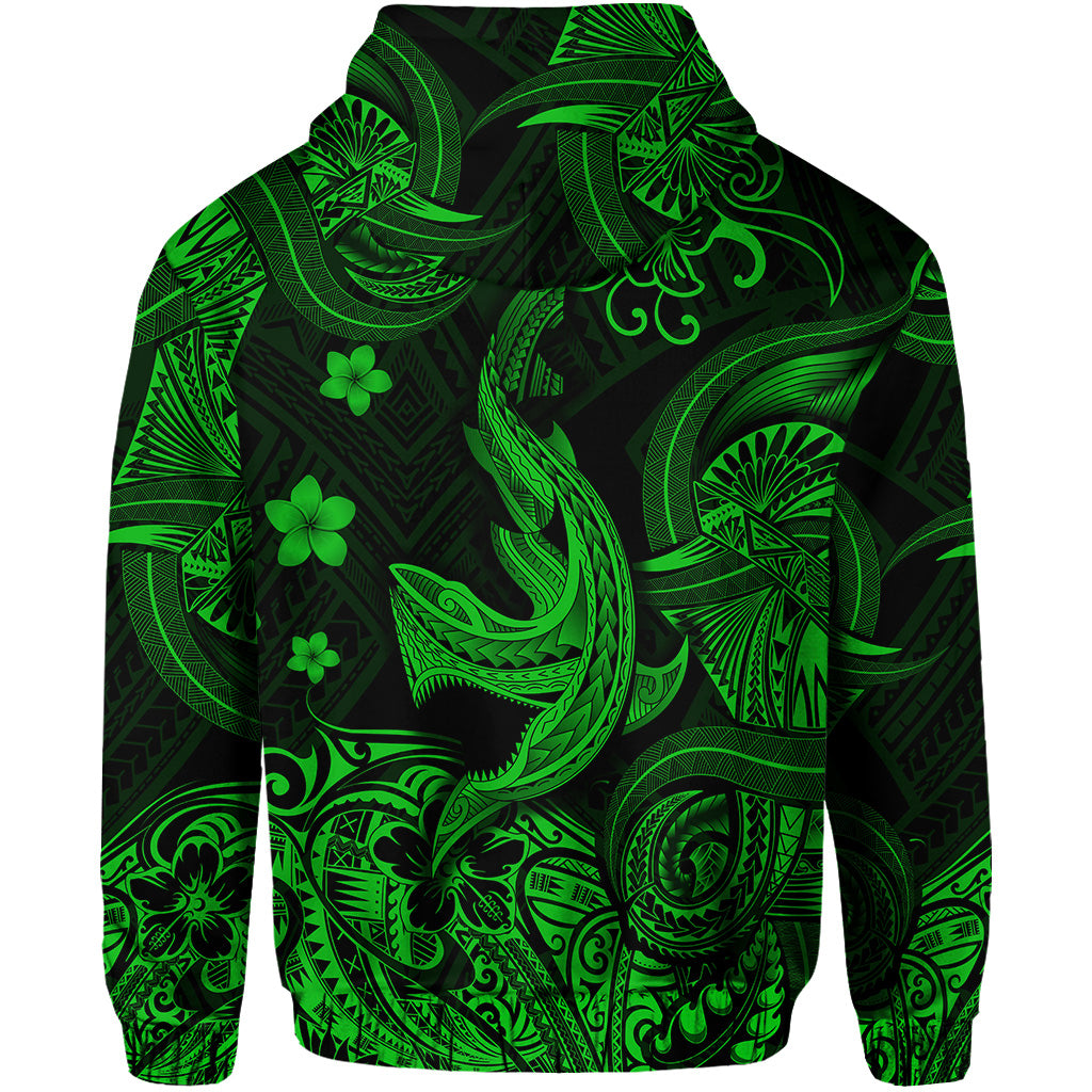 Hawaii Angry Shark Polynesian Zip Hoodie Unique Style Green LT8 - Polynesian Pride