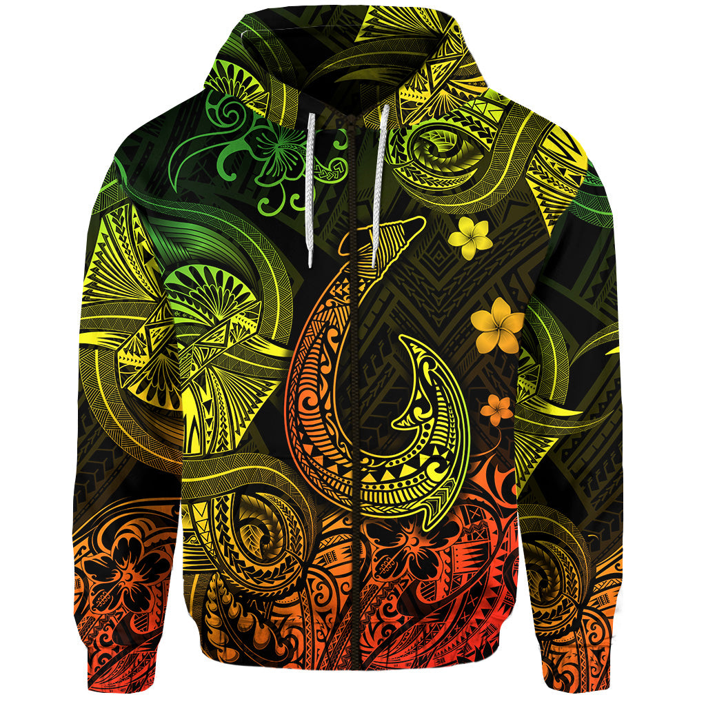 Custom Hawaii Fish Hook Polynesian Zip Hoodie Unique Style Reggae LT8 - Polynesian Pride