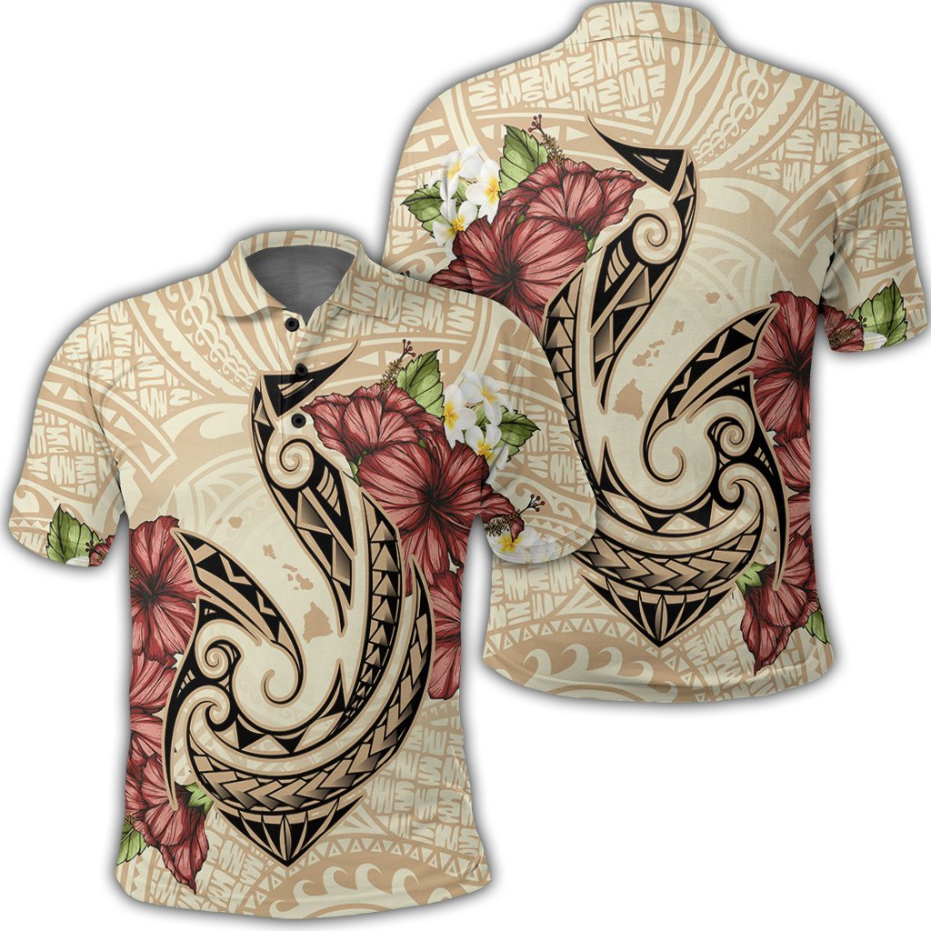 Hawaii Fish Hook Hibiscus Plumeria Polynesian Polo Shirt Kid Black - Polynesian Pride