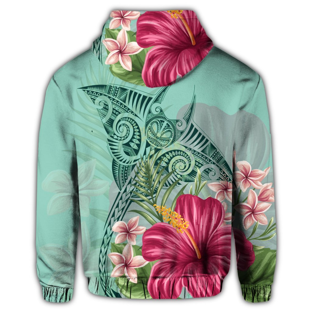 Hawaii Manta Ray Tropical Hibiscus Plumeria Zip Hoodie - Polynesian Pride