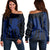 Hawaii Octopus KaKau Polynesian Women's Off Shoulder Sweater - Blue - AH Black - Polynesian Pride