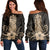 Hawaii Polynesian Pineapple Hibiscus Women's Off Shoulder Sweater - Gold - AH Black - Polynesian Pride