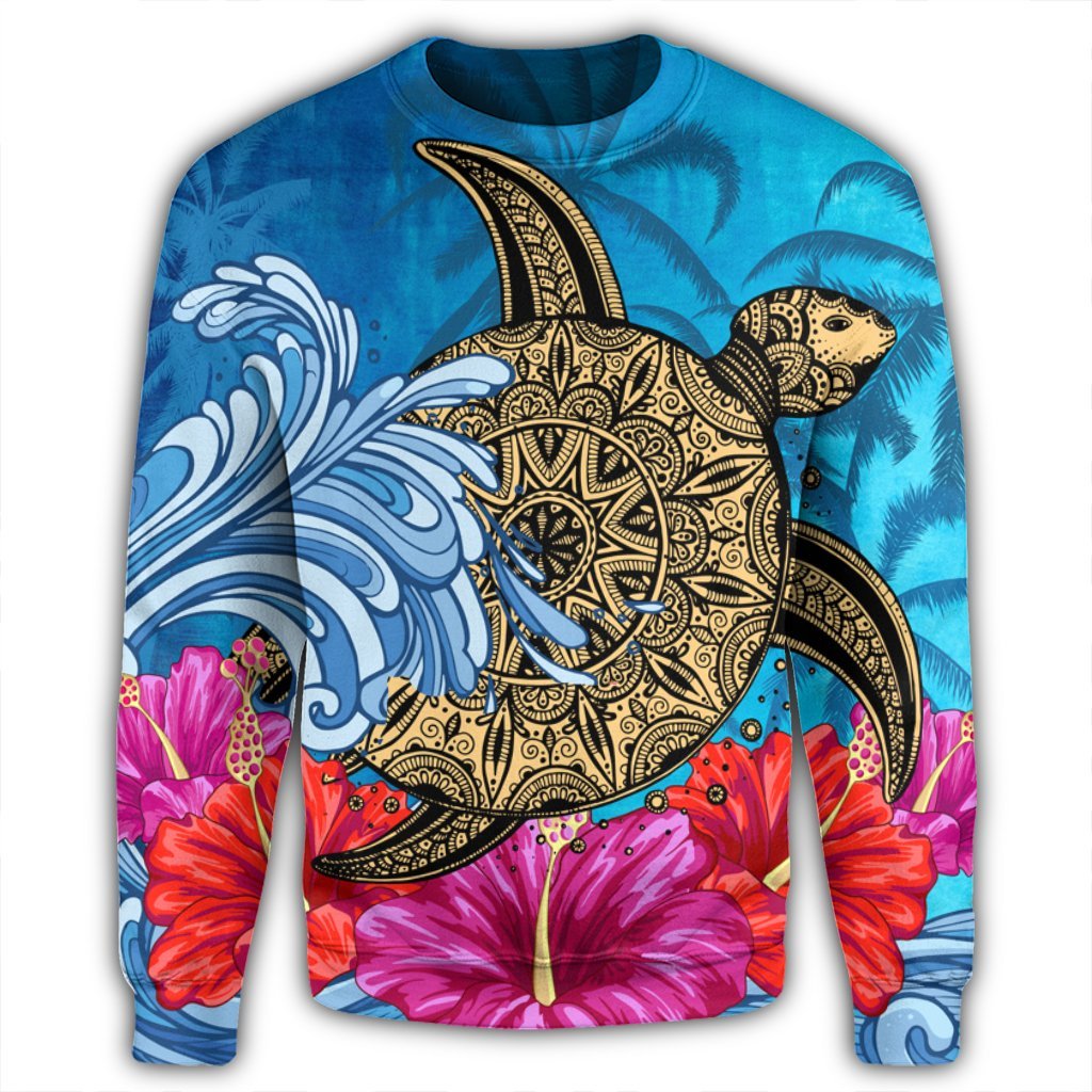 Hawaii Sea Turtle Hibiscus Coconut Tree Sweatshirt - AH - Polynesian Pride