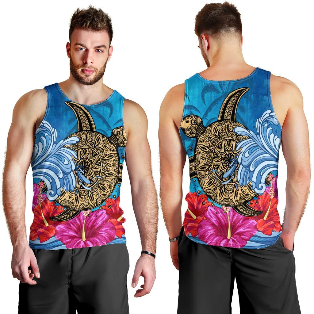 Hawaii Sea Turtle Hibiscus Coconut Tree Tank Top - AH - Polynesian Pride