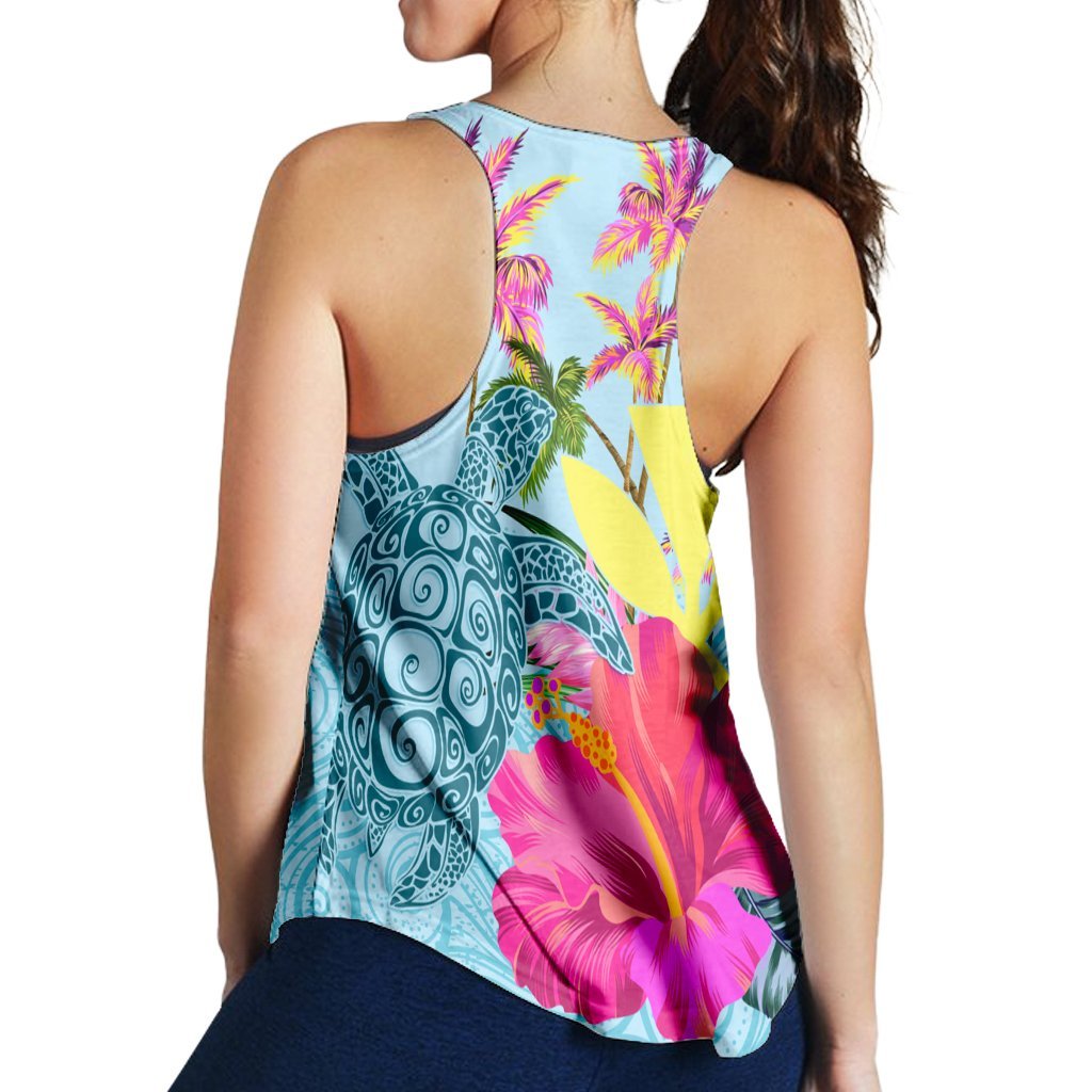 Hawaii Sea Turtle Hibiscus Kanaka Racerback Tank - AH - Polynesian Pride