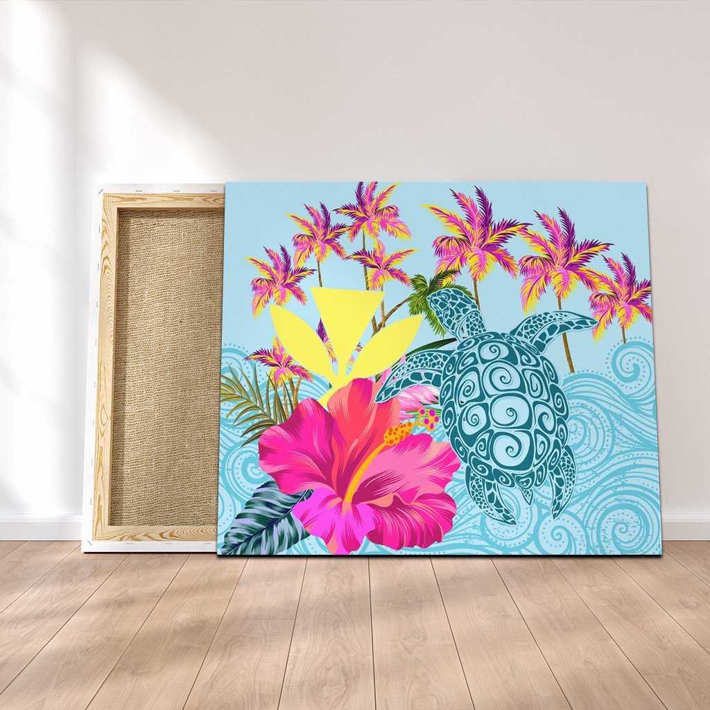Hawaii Sea Turtle Hibiscus Kanaka Canvas - AH Canvas Poly-cotton - Polynesian Pride