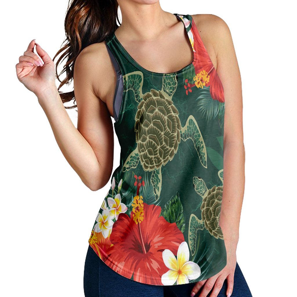 Hawaii Sea Turtle Hibiscus Plumria Racerback Tank - AH - Polynesian Pride
