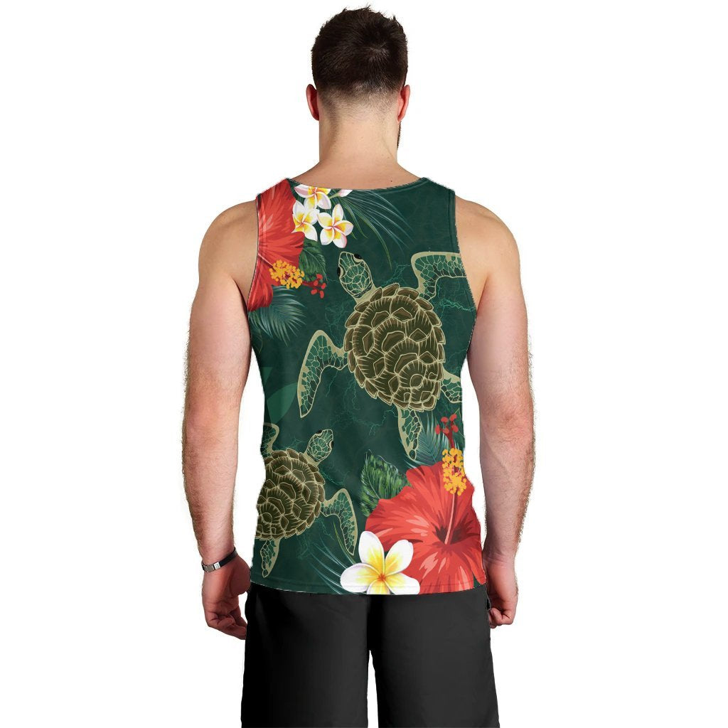 Hawaii Sea Turtle Hibiscus Plumria Tank Top - AH - Polynesian Pride
