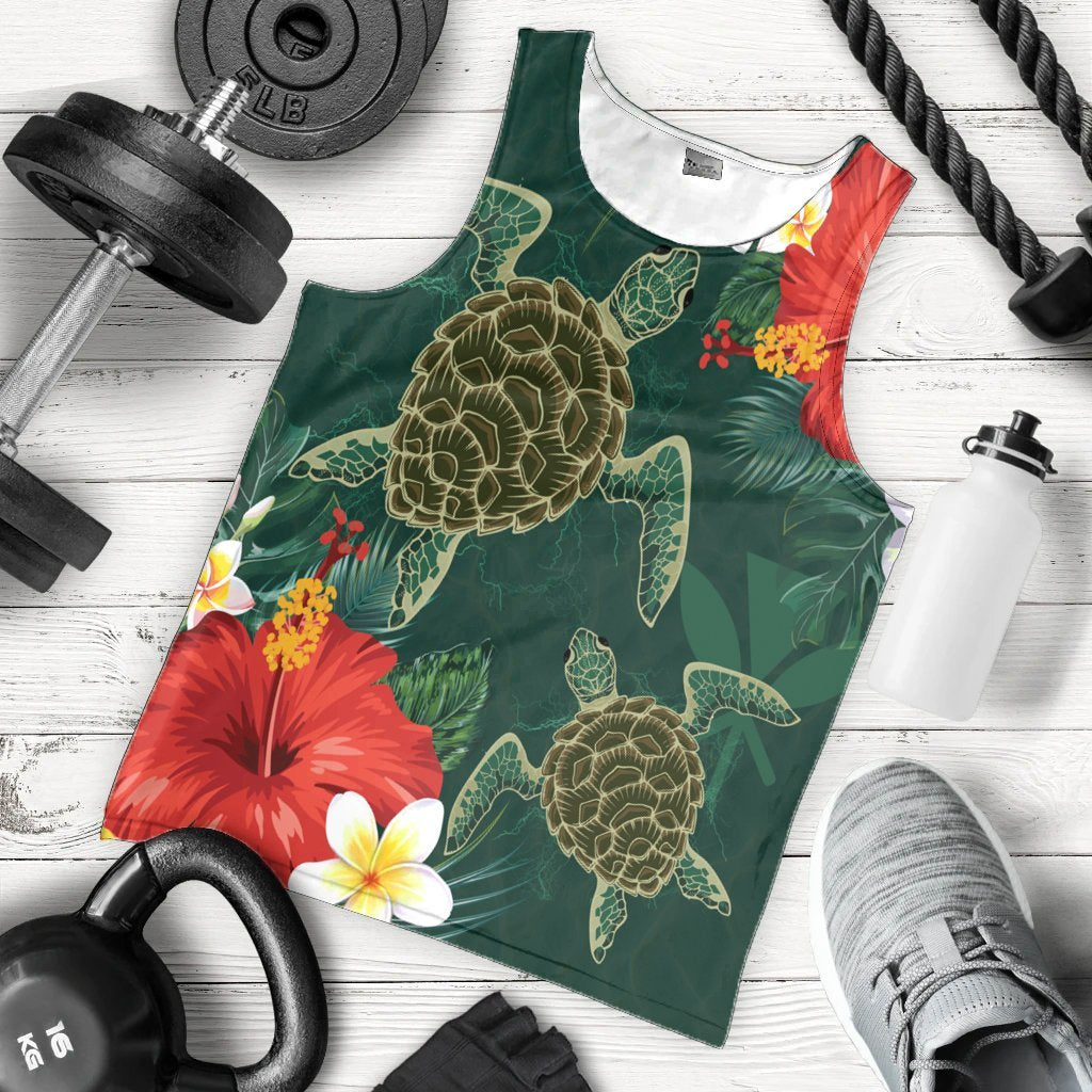 Hawaii Sea Turtle Hibiscus Plumria Tank Top - AH - Polynesian Pride
