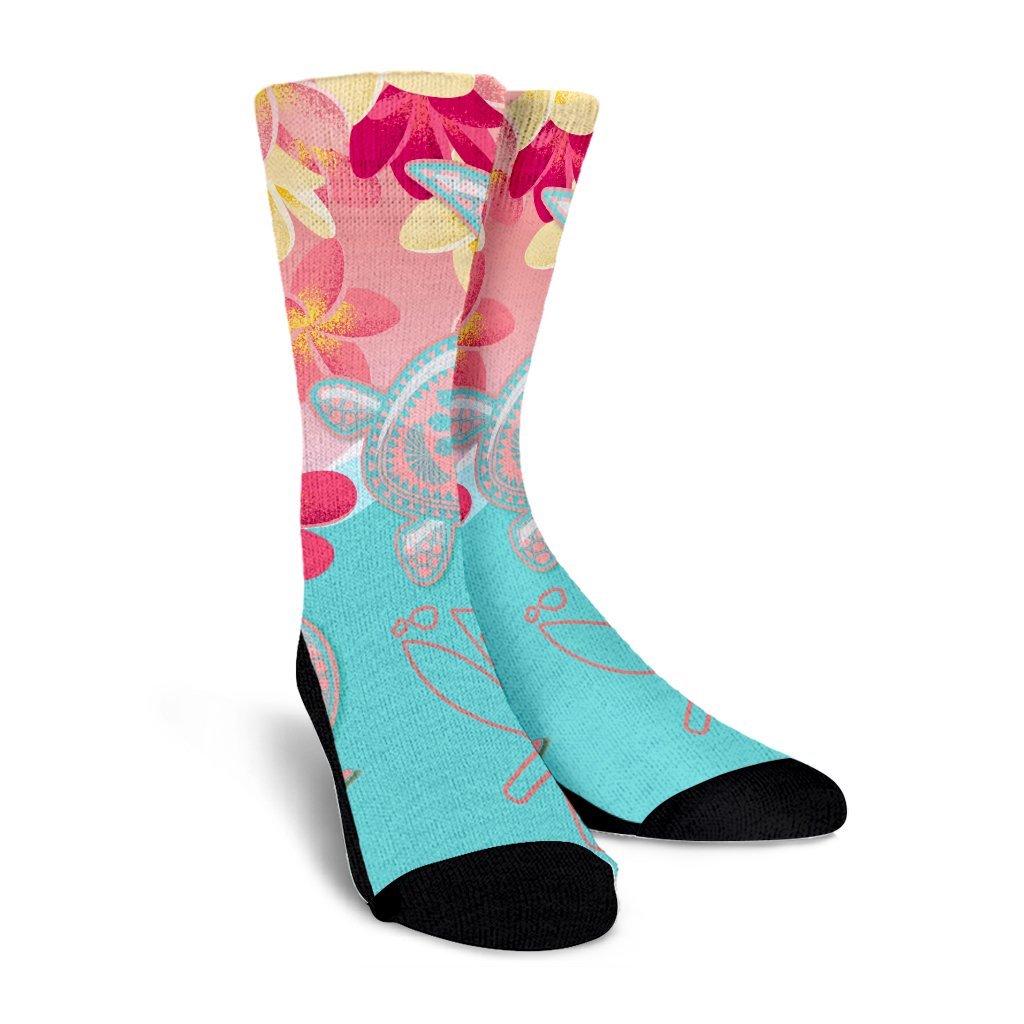 Hawaii Sea Turtle Plumeria Crew Socks - AH - Polynesian Pride