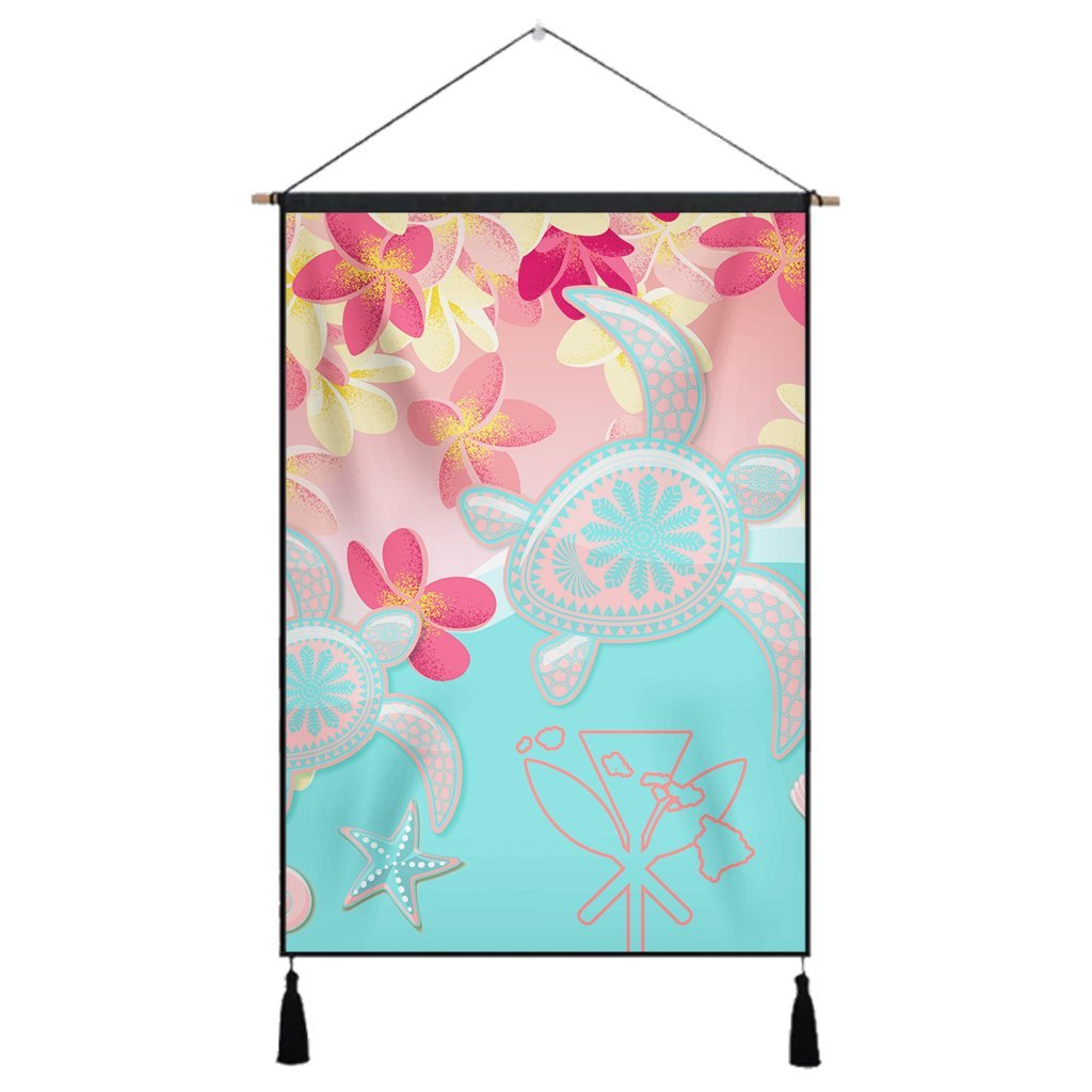 Hawaii Sea Turtle Plumeria Hanging Poster - AH Hanging Poster Cotton And Linen - Polynesian Pride