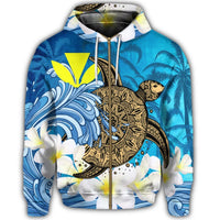 Hawaii Sea Turtle Plumeria Coconut Tree Zip Hoodie - Polynesian Pride