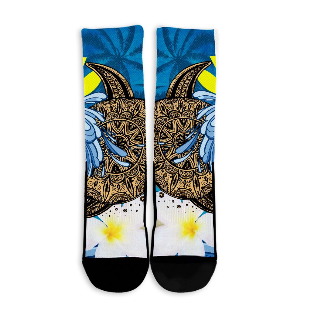 Hawaii Sea Turtle Plumeria Coconut Tree Crew Socks - AH - Polynesian Pride