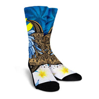Hawaii Sea Turtle Plumeria Coconut Tree Crew Socks - AH - Polynesian Pride