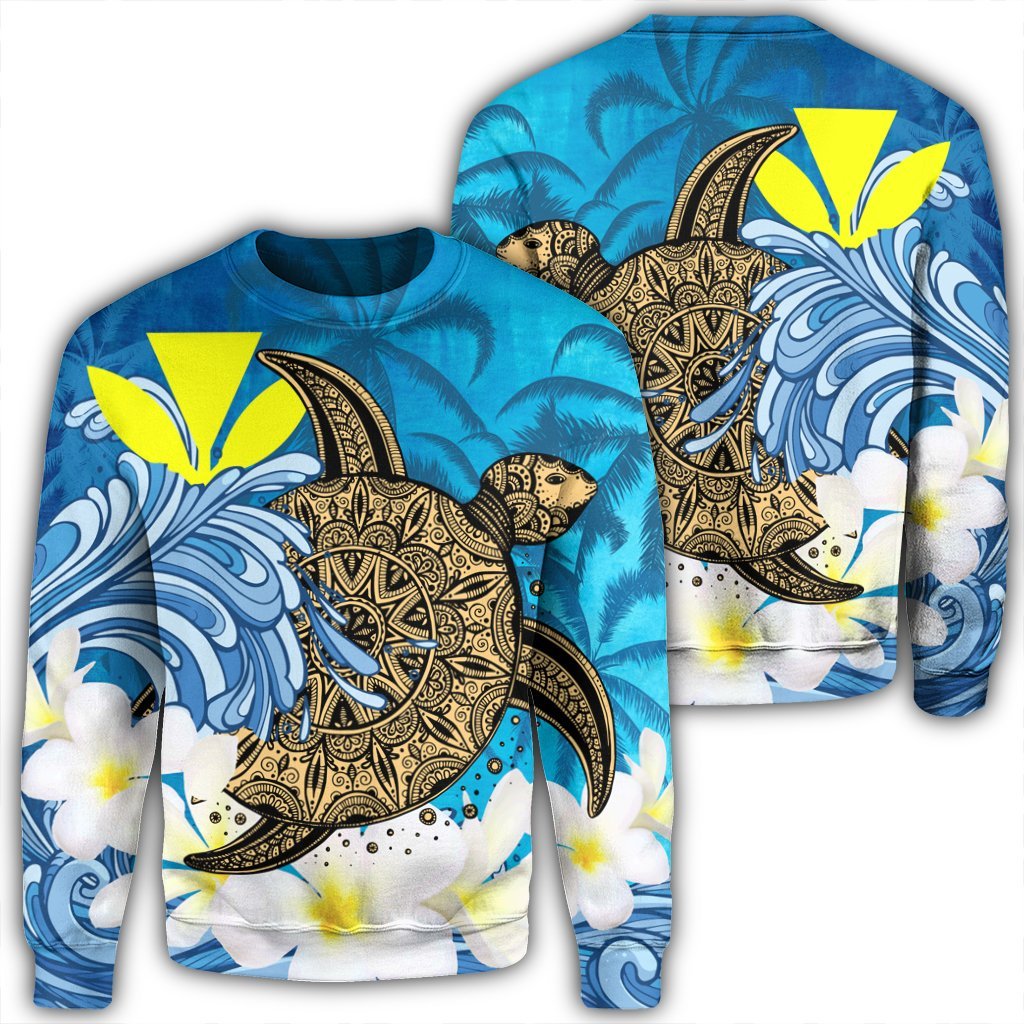 Hawaii Sea Turtle Plumeria Coconut Tree Sweatshirt - AH Unisex Black - Polynesian Pride